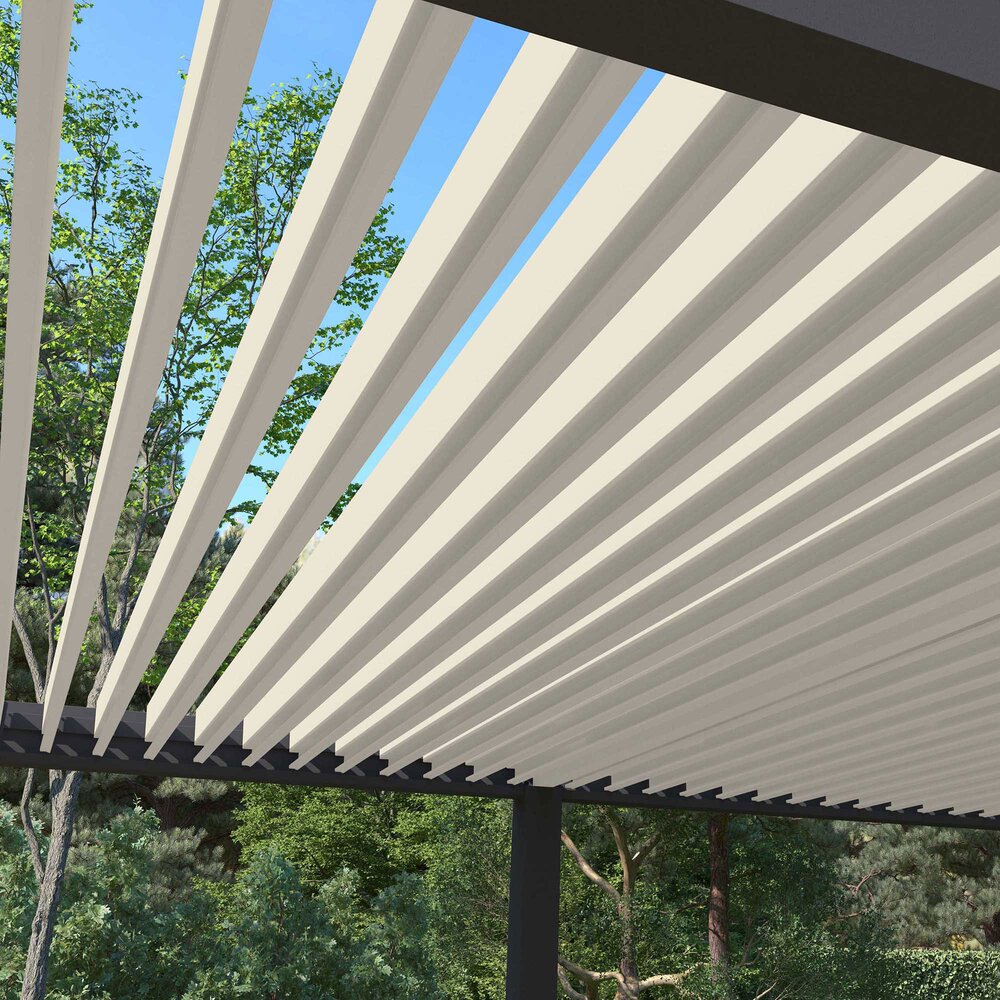 Pergola bioclimatica autoportante 4x8 m in alluminio antracite e bianco