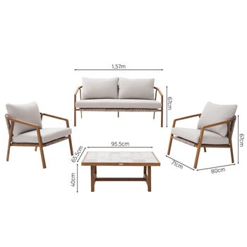 Salotto da giardino Gaia NATERIAL in alluminio effetto legno con piano tavolo in ceramica per 4 persone