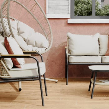 Poltrona sospesa Ovo NATERIAL struttura in acciaio beige, cuscini in poliestere beige