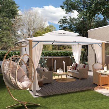 Salotto da giardino per 5 persone beige Medena NATERIAL con cuscini in poliestere bianco