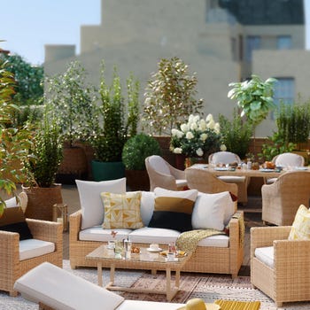 Salotto da giardino per 5 persone beige Medena NATERIAL con cuscini in poliestere bianco