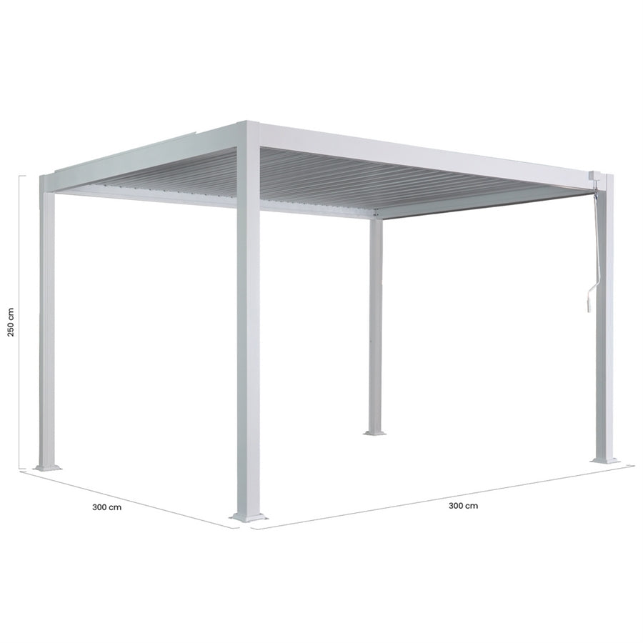Pergola bioclimatica da esterno 3x3 m in alluminio bianco e tetto regolabile - Alma