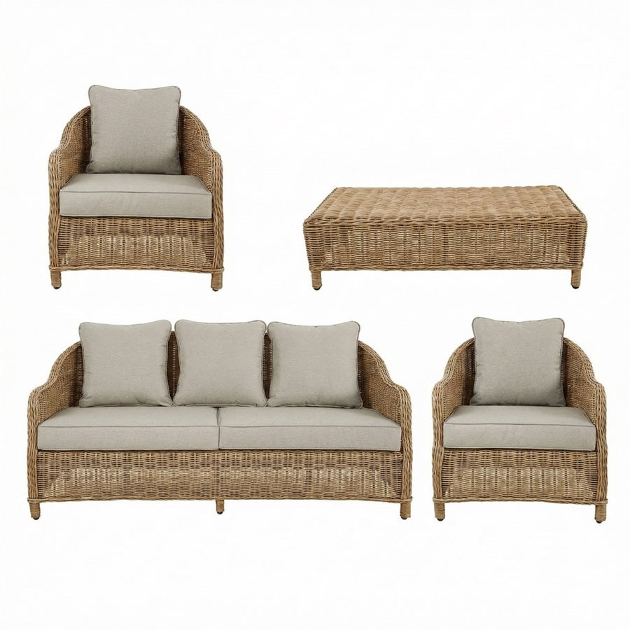 Set divano poltrone e tavolo da giardino in rattan Kalef