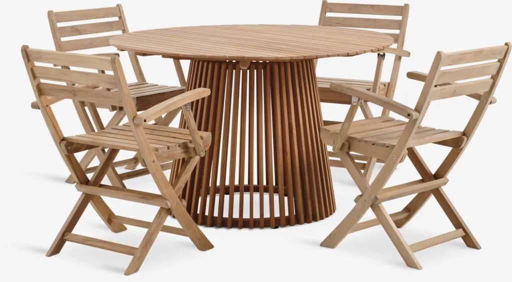 UDBYNEDER Tavolo Ø120 cm + 4 VESTERHAVET Sedie teak
