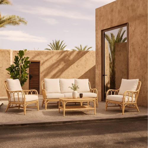 Set da giardino in rattan naturale con divano e 2 poltrone - Giuko