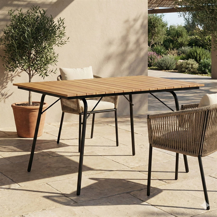 Tavolo da esterno con gambe metallo e top in legno 140x80cm - Santorini