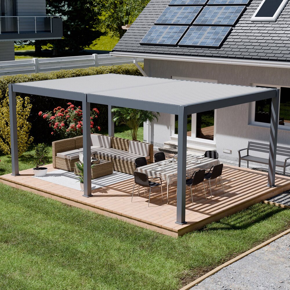 Pergola bioclimatica motorizzata autoportante 4x6 m antracite e bianca