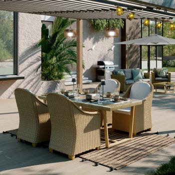 Salotto da giardino per 5 persone beige Medena NATERIAL con cuscini in poliestere bianco