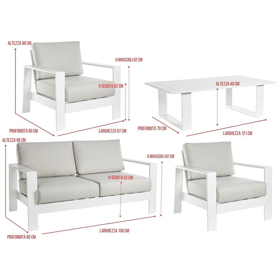 Set da giardino completo Bars in alluminio bianco