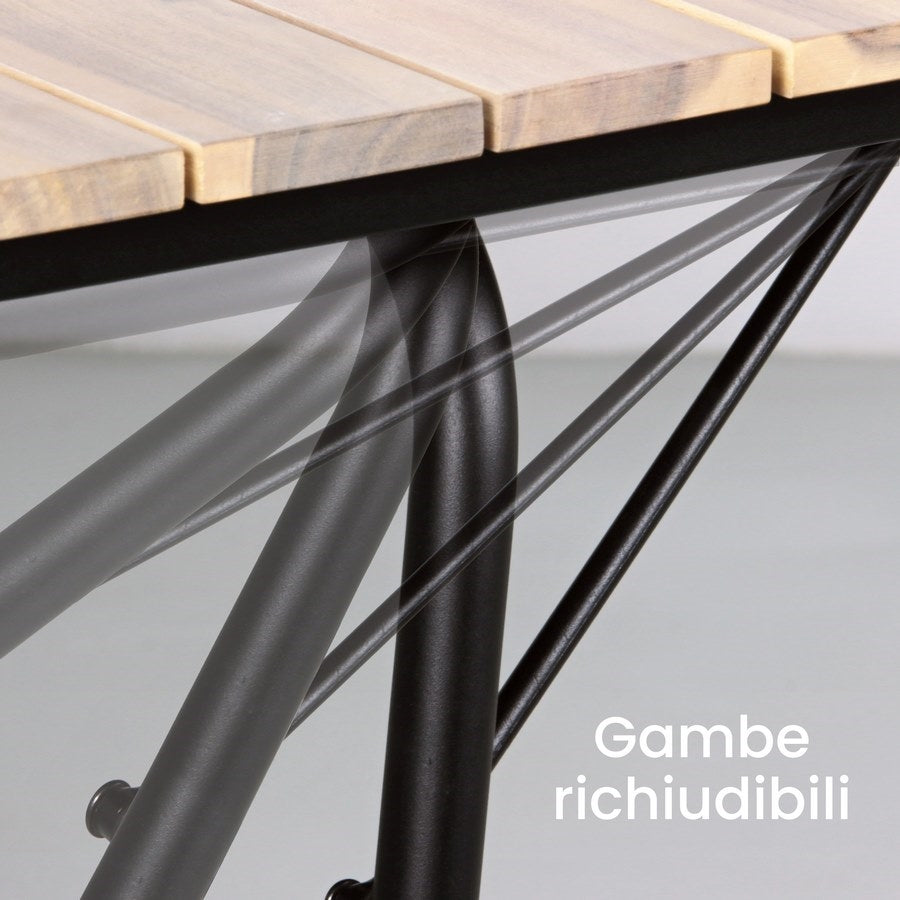 Tavolo da esterno con gambe metallo e top in legno 140x80cm - Santorini