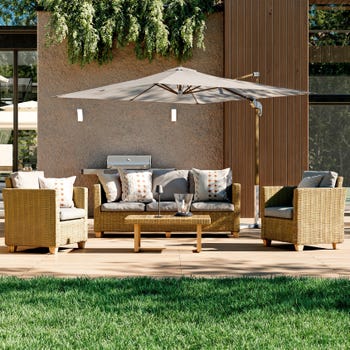 Salotto da giardino per 5 persone beige Medena NATERIAL con cuscini in poliestere bianco