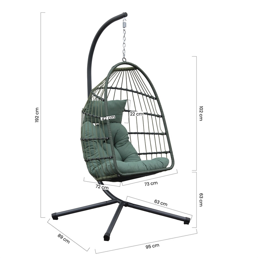 Poltrona sospesa richiudibile da giardino con cuscino verde - Rawak