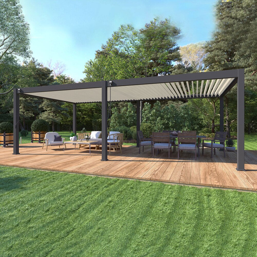 Pergola bioclimatica autoportante 4x8 m in alluminio antracite e bianco