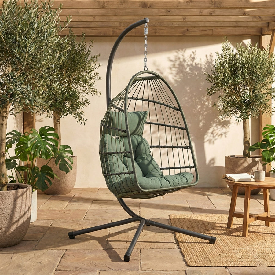 Poltrona sospesa richiudibile da giardino con cuscino verde - Rawak