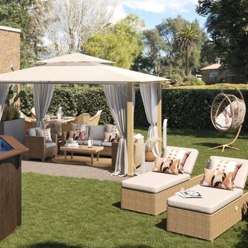 Salotto da giardino per 5 persone beige Medena NATERIAL con cuscini in poliestere bianco