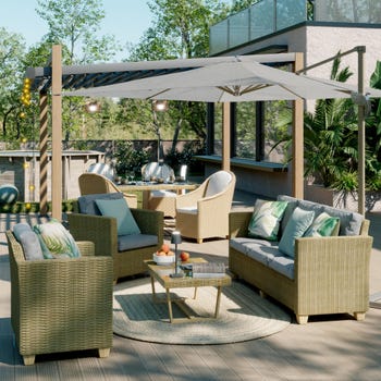 Salotto da giardino per 5 persone beige Medena NATERIAL con cuscini in poliestere bianco