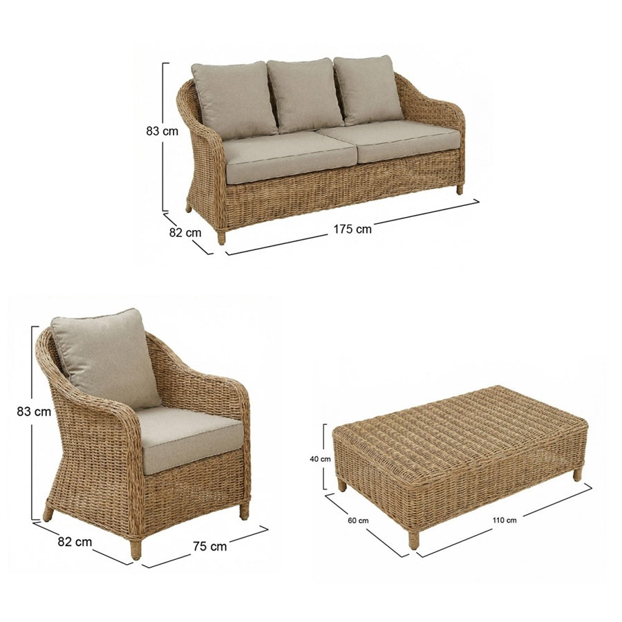 Set divano poltrone e tavolo da giardino in rattan Kalef