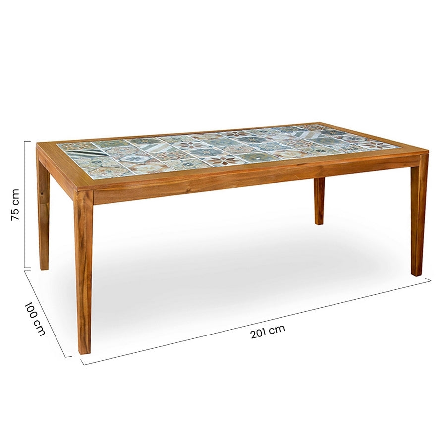 Tavolo in legno di acacia 200x100cm con top in piastrelle - Sorrento
