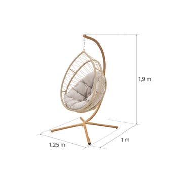 Poltrona sospesa Ovo NATERIAL struttura in acciaio beige, cuscini in poliestere beige