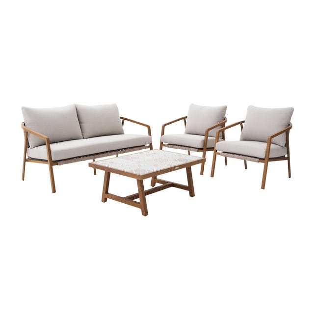Salotto da giardino Gaia NATERIAL in alluminio effetto legno con piano tavolo in ceramica per 4 persone