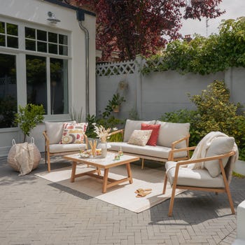 Salotto da giardino Gaia NATERIAL in alluminio effetto legno con piano tavolo in ceramica per 4 persone