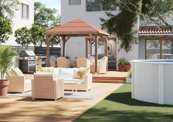 Salotto da giardino per 5 persone beige Medena NATERIAL con cuscini in poliestere bianco
