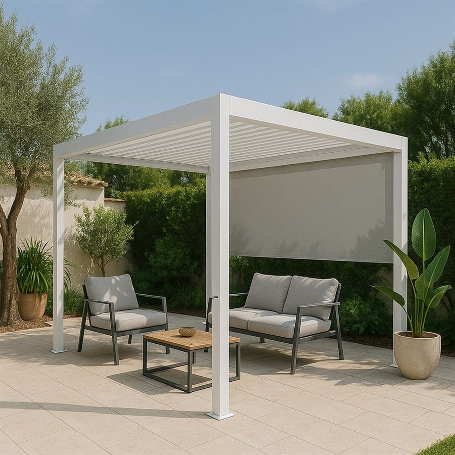 Pergola bioclimatica da esterno 3x4 m in alluminio bianco e tetto regolabile - Alma