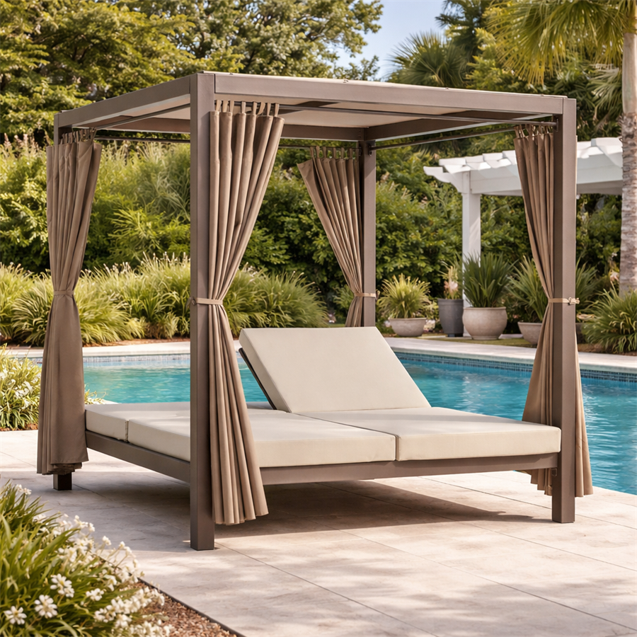 Gazebo da giardino con letti da esterno Grigio