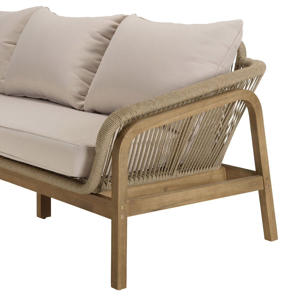 Set da giardino a 5 posti in legno di acacia e corda, nei colori naturale e beige - KRIDY