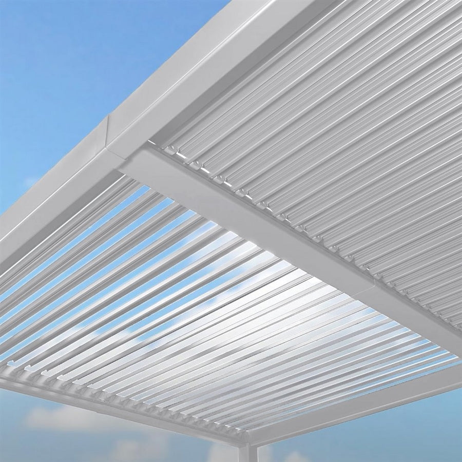 Pergola 3x6 bioclimatica autoportante in alluminio bianca con LED solare - Eden