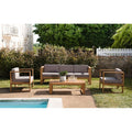 Set da giardino in teak a 5 posti con cuscini grigi - LOUNGY