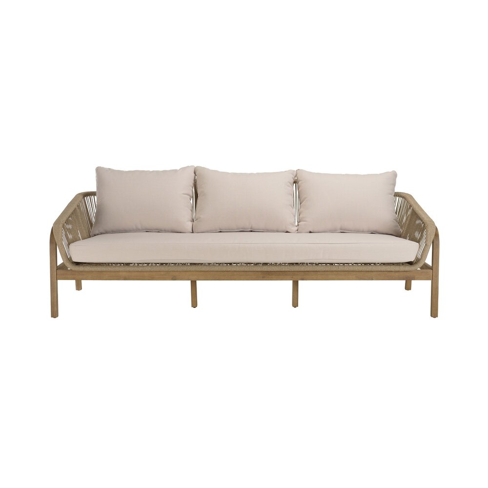 Set da giardino a 5 posti in legno di acacia e corda, nei colori naturale e beige - KRIDY