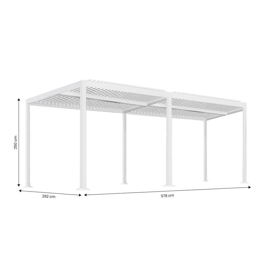 Pergola 3x6 bioclimatica autoportante in alluminio bianca con LED solare - Eden