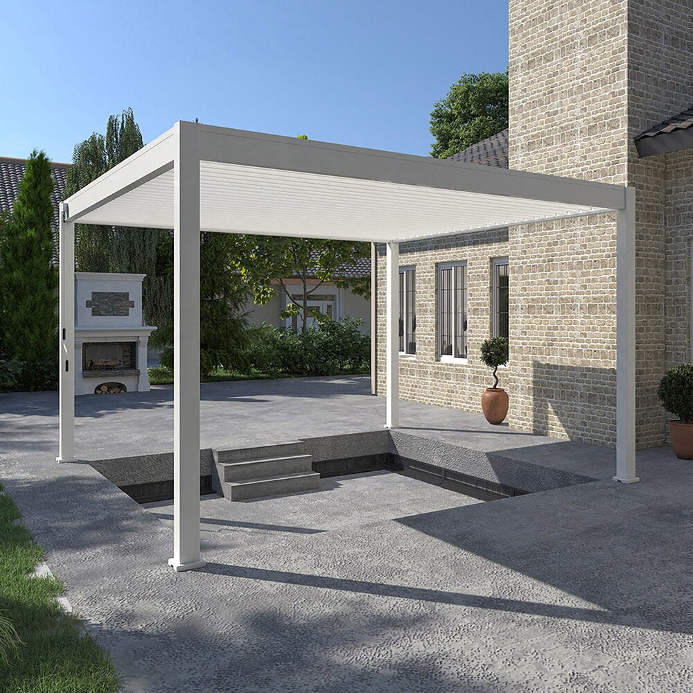 Pergola bioclimatica autoportante 4x4 m in alluminio bianco