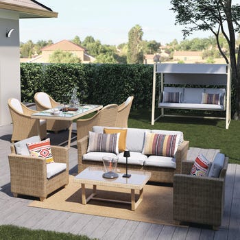 Salotto da giardino per 5 persone beige Medena NATERIAL con cuscini in poliestere bianco