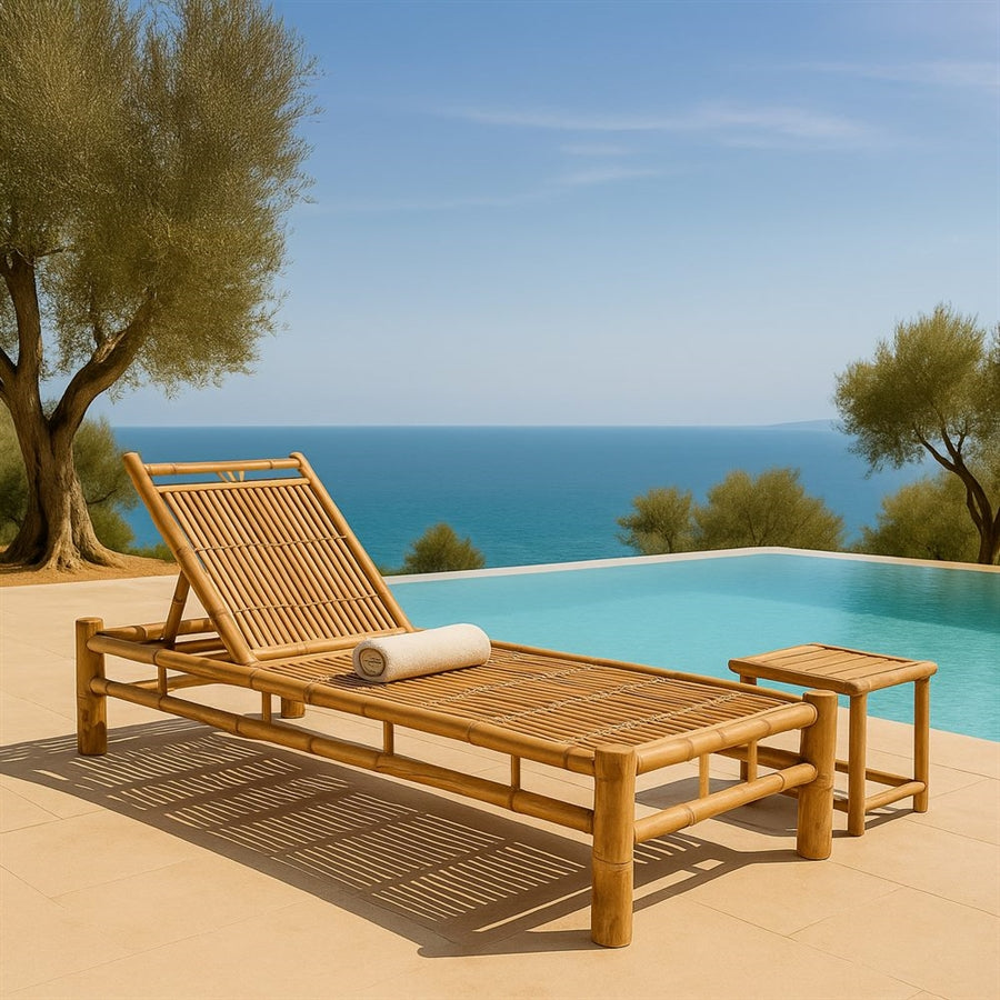 Lettino da esterno in bamboo senza cuscino 200x74 cm