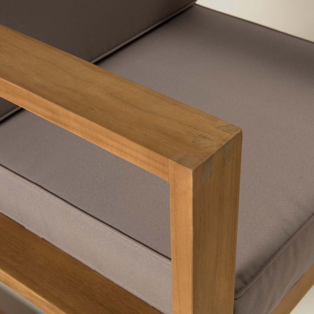 Set da giardino in teak a 5 posti con cuscini grigi - LOUNGY