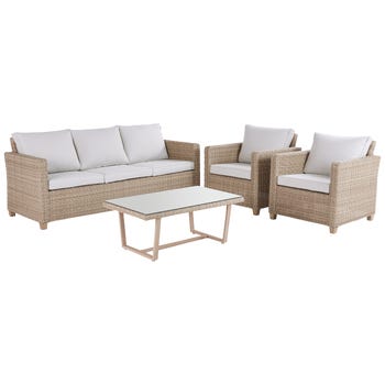 Salotto da giardino per 5 persone beige Medena NATERIAL con cuscini in poliestere bianco