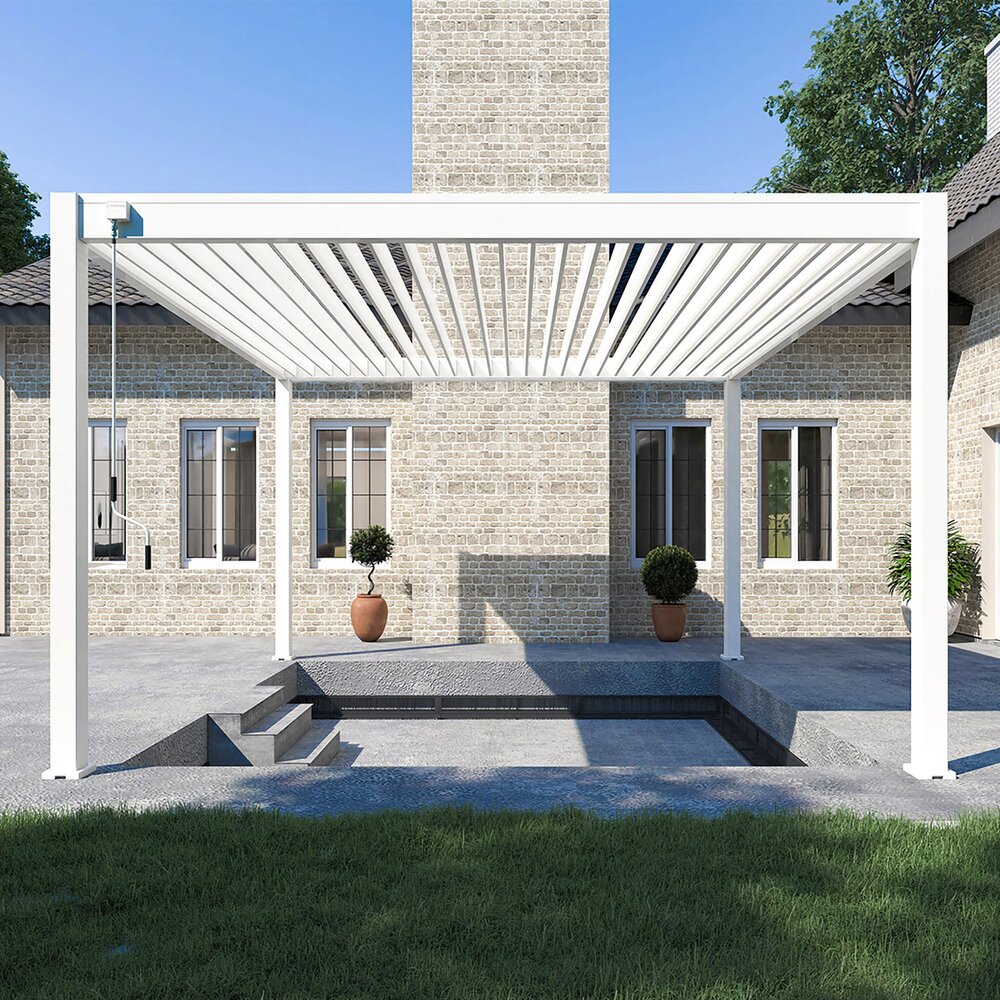 Pergola bioclimatica autoportante 4x4 m in alluminio bianco
