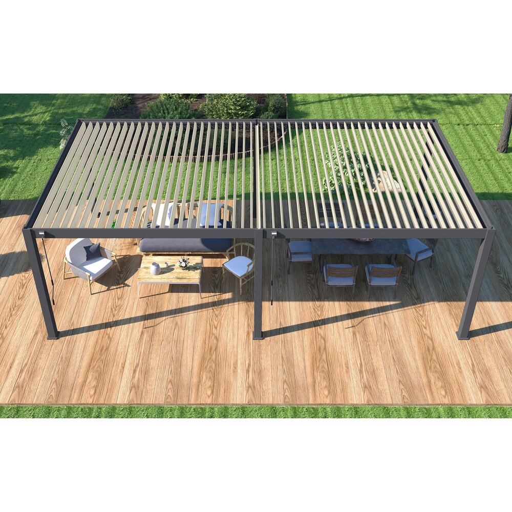 Pergola bioclimatica autoportante 4x8 m in alluminio antracite e bianco