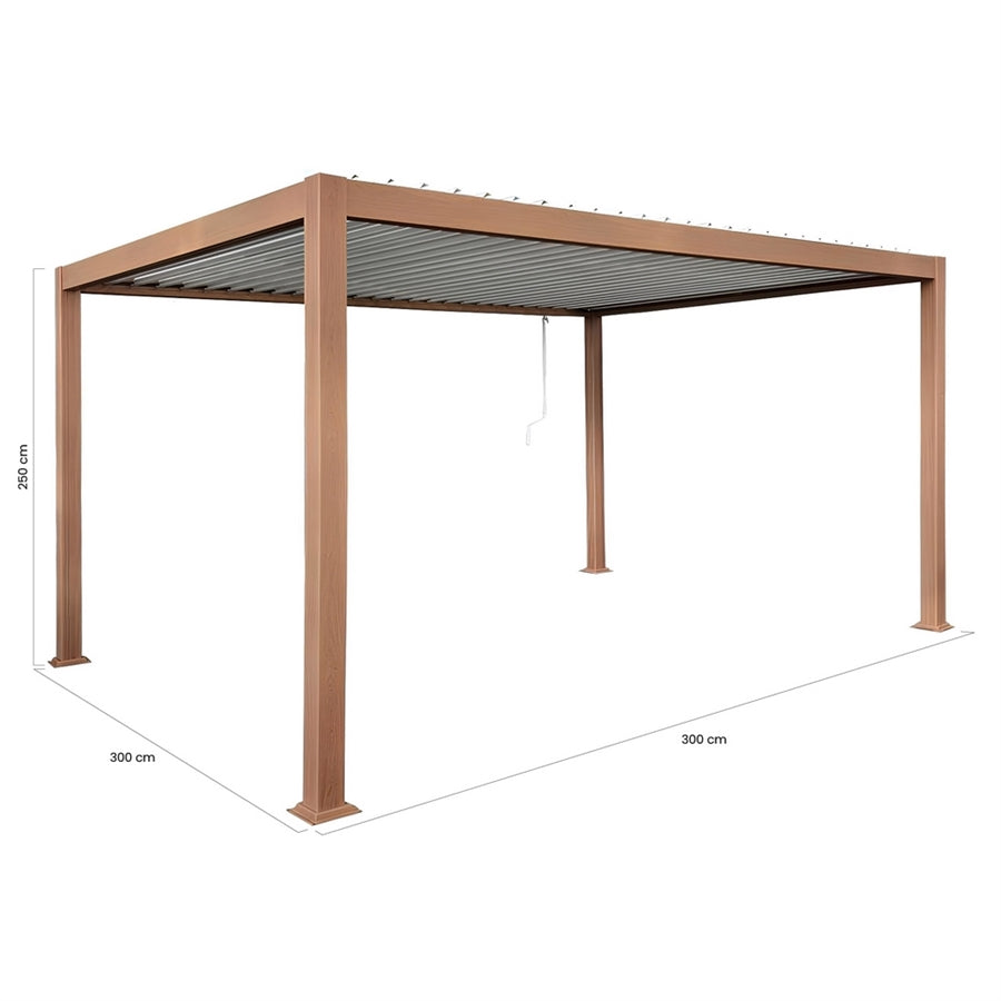 Pergola bioclimatica da esterno 3x3 m in alluminio effetto legno - Alma