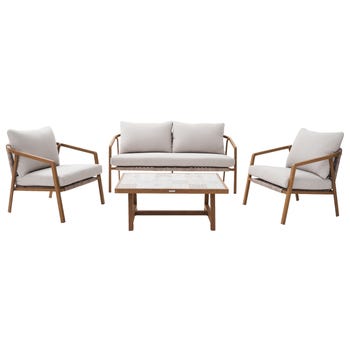 Salotto da giardino Gaia NATERIAL in alluminio effetto legno con piano tavolo in ceramica per 4 persone