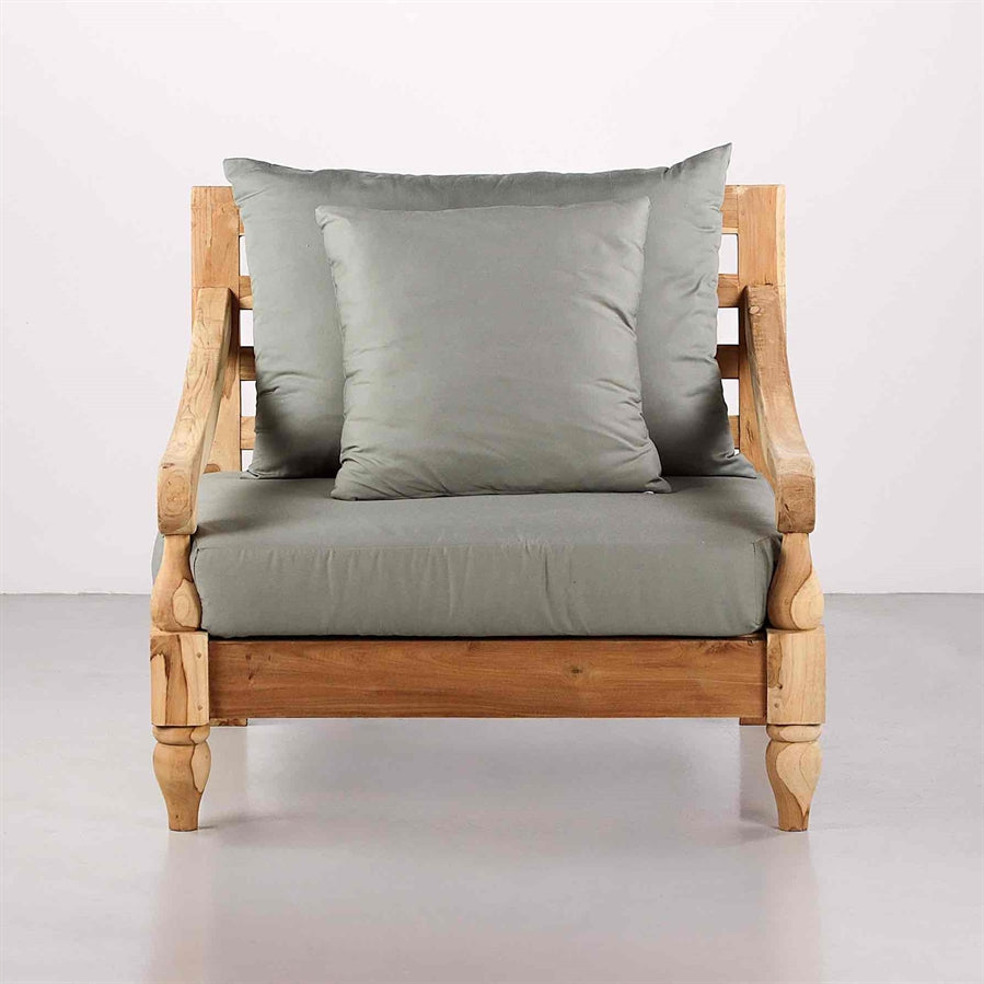 Salotto da giardino in teak naturale con cuscini grigi - Bagon