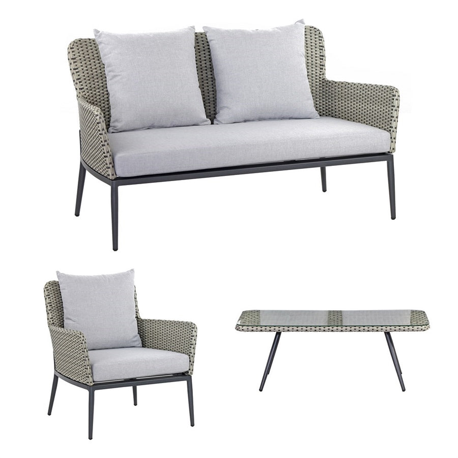 Set divano, poltrone e tavolino da giardino in alluminio e rattan pe Luxury