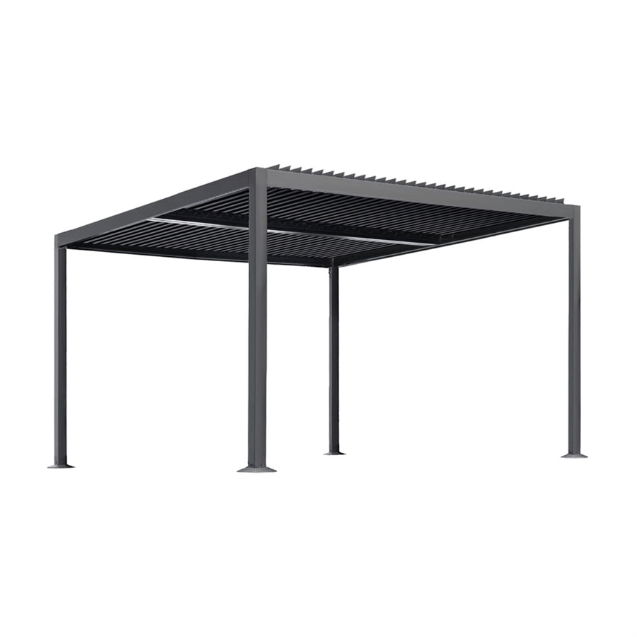 Pergola 4x4 bioclimatica autoportante in alluminio antracite con LED solare - Eden