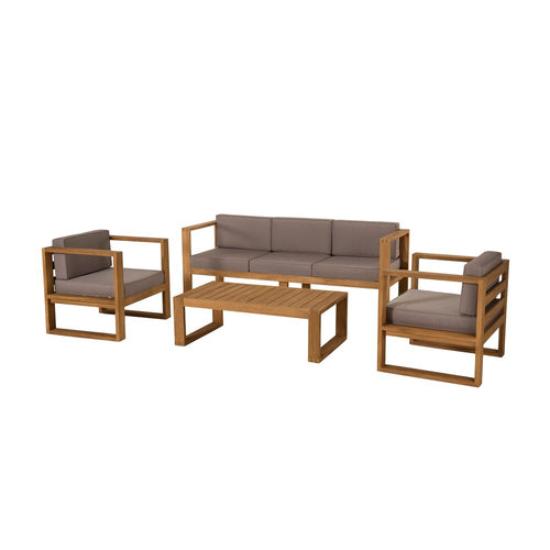Set da giardino in teak a 5 posti con cuscini grigi - LOUNGY