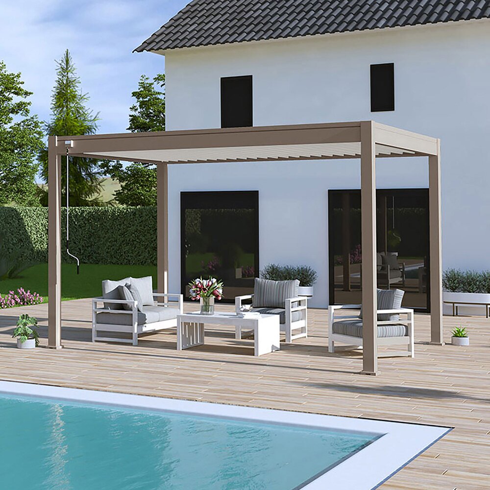 Pergola bioclimatica autoportante 3x4 m in alluminio color tortora
