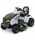 Trattore elettrico a batteria EGO TR4201E con scarico laterale e funzione mulching, 5 batterie da 10 Ah e caricabatterie rapido.