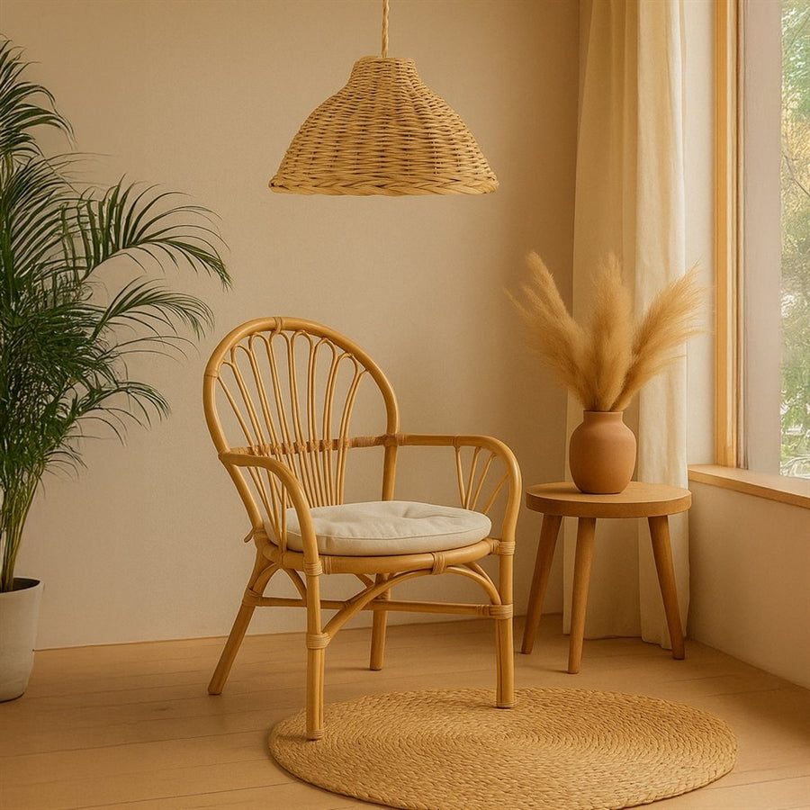 Sedia da giardino in rattan naturale e cuscino 86x61x70 cm - Hadi