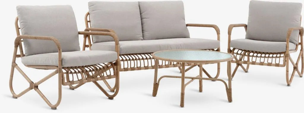 Salotto da giardino FJAND 4 posti naturale effetto bambù